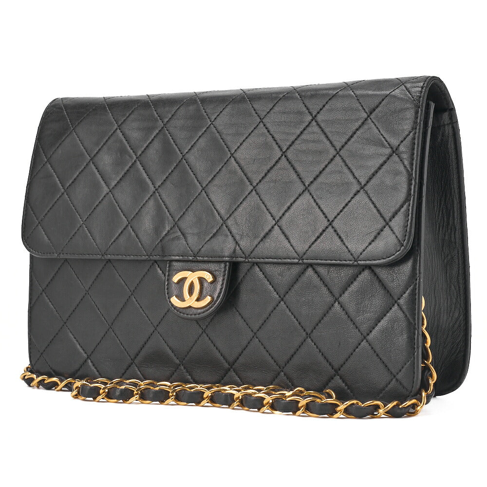 Pre-Owned Matelassé Push Lock Chain Shoulder Lambskin Black Gold-Tone Hardware, Pre-Owned