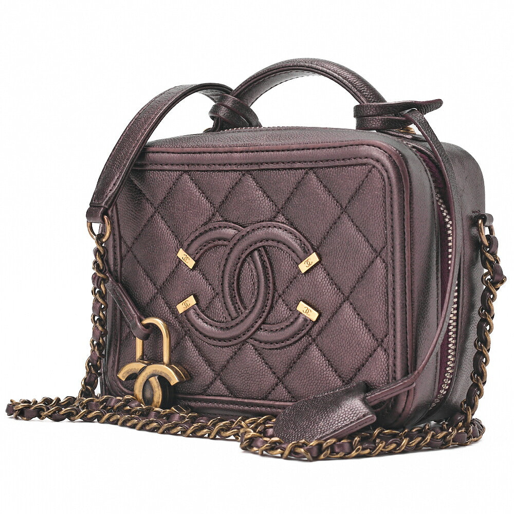 Pre-Owned Chain Shoulder Bag Cocomark CC Filigree Mini Caviar Skin Purple Gold-Tone Hardware, Pre-Owned