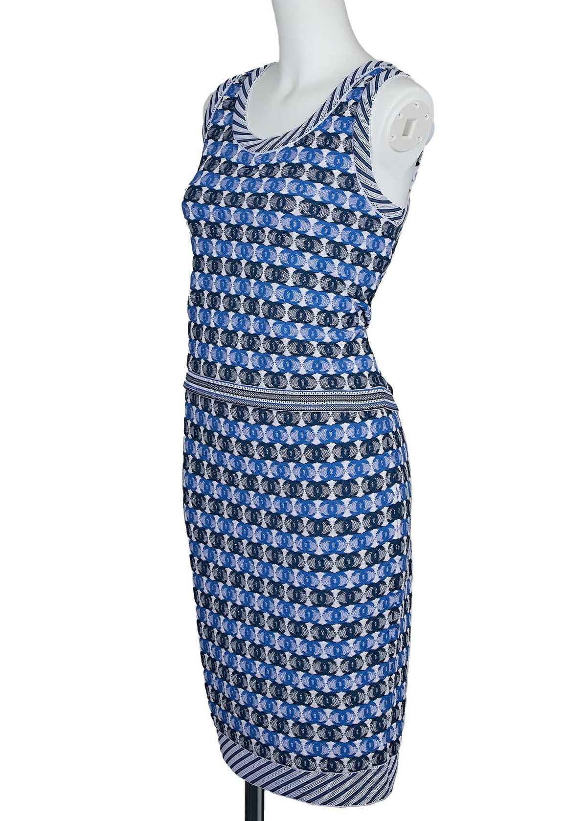 Pre-Owned Set Up Ensemble, Coco Mark CC Jacquard, Cotton Blend, Blue, Silver-Tone Hardware, Pre-Owned