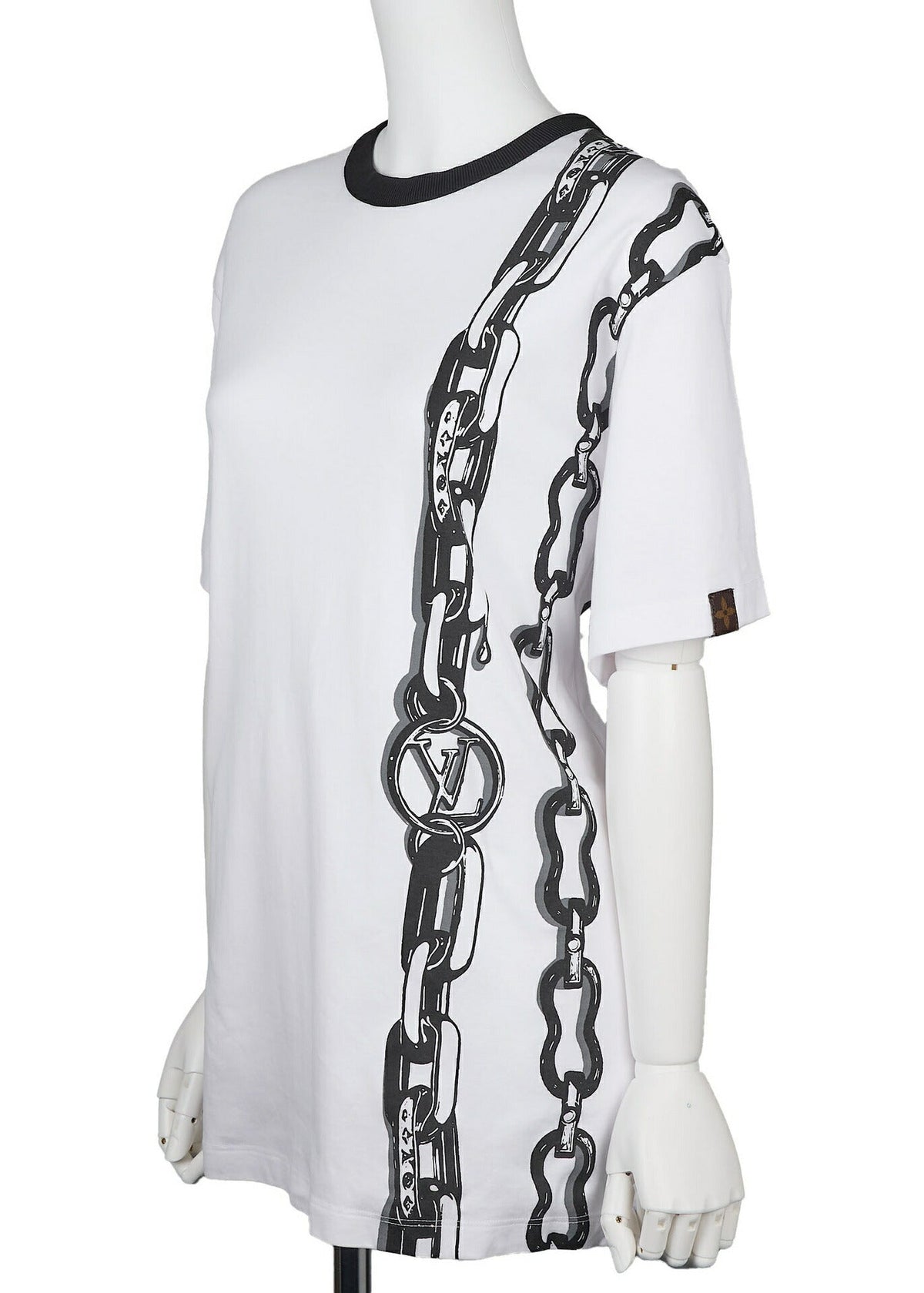 Pre-Owned Vuitton T-Shirt Cut-and-Sew, Cotton, White, Black, Pre-Owned