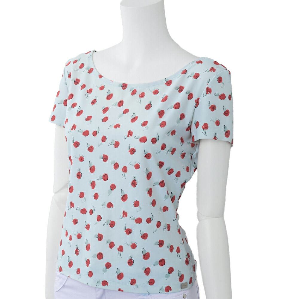 Pre-Owned T-Shirt, Short Sleeve, Cut-and-Sew, Cotton, Light Blue, Silver-Tone Hardware, Pre-Owned