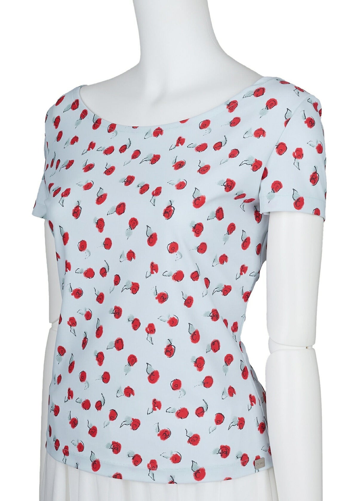 Pre-Owned T-Shirt, Short Sleeve, Cut-and-Sew, Cotton, Light Blue, Silver-Tone Hardware, Pre-Owned