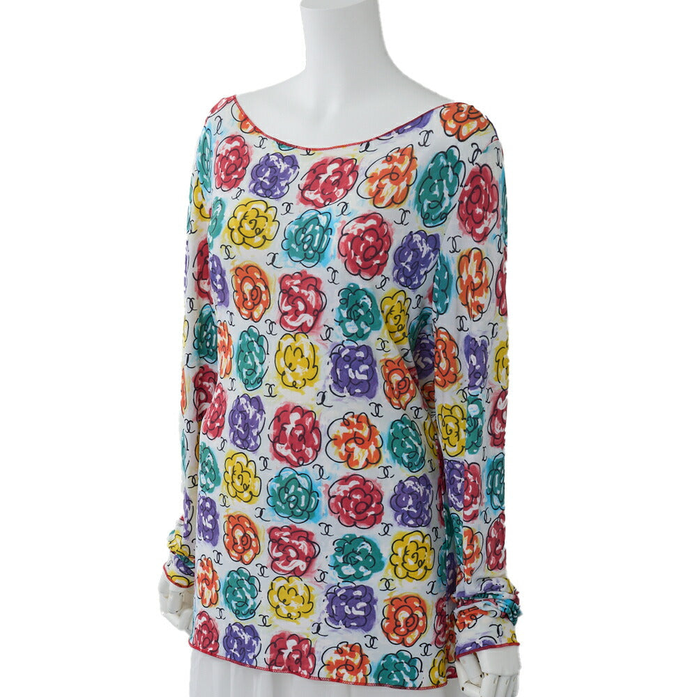 Pre-Owned Long Sleeve Cut Sew Top, Multicolor, Nylon Spandex Blend, Pre-Owned