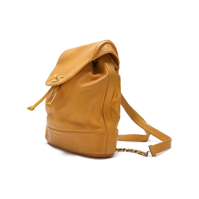 Pre-Owned Chain Backpack Bag, Triple Coco Turn Lock, Caviar Skin, Orange, Gold-Tone Hardware, Pre-Owned
