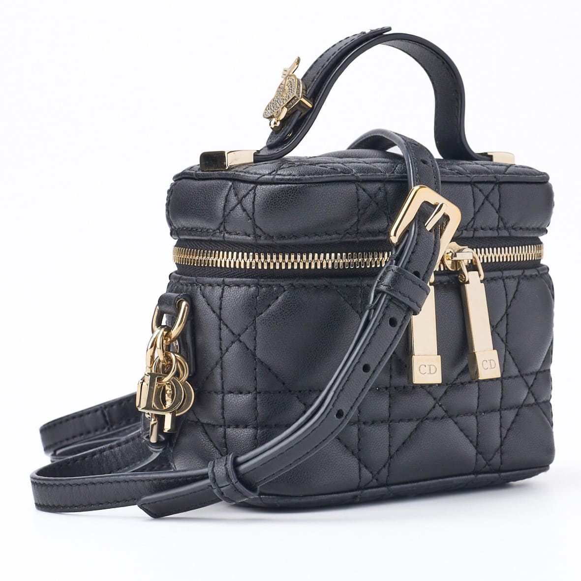 Pre-Owned Lady Vanity Cannage 2WAY Shoulder Bag Lambskin Black Gold-Tone Hardware Pre-Owned