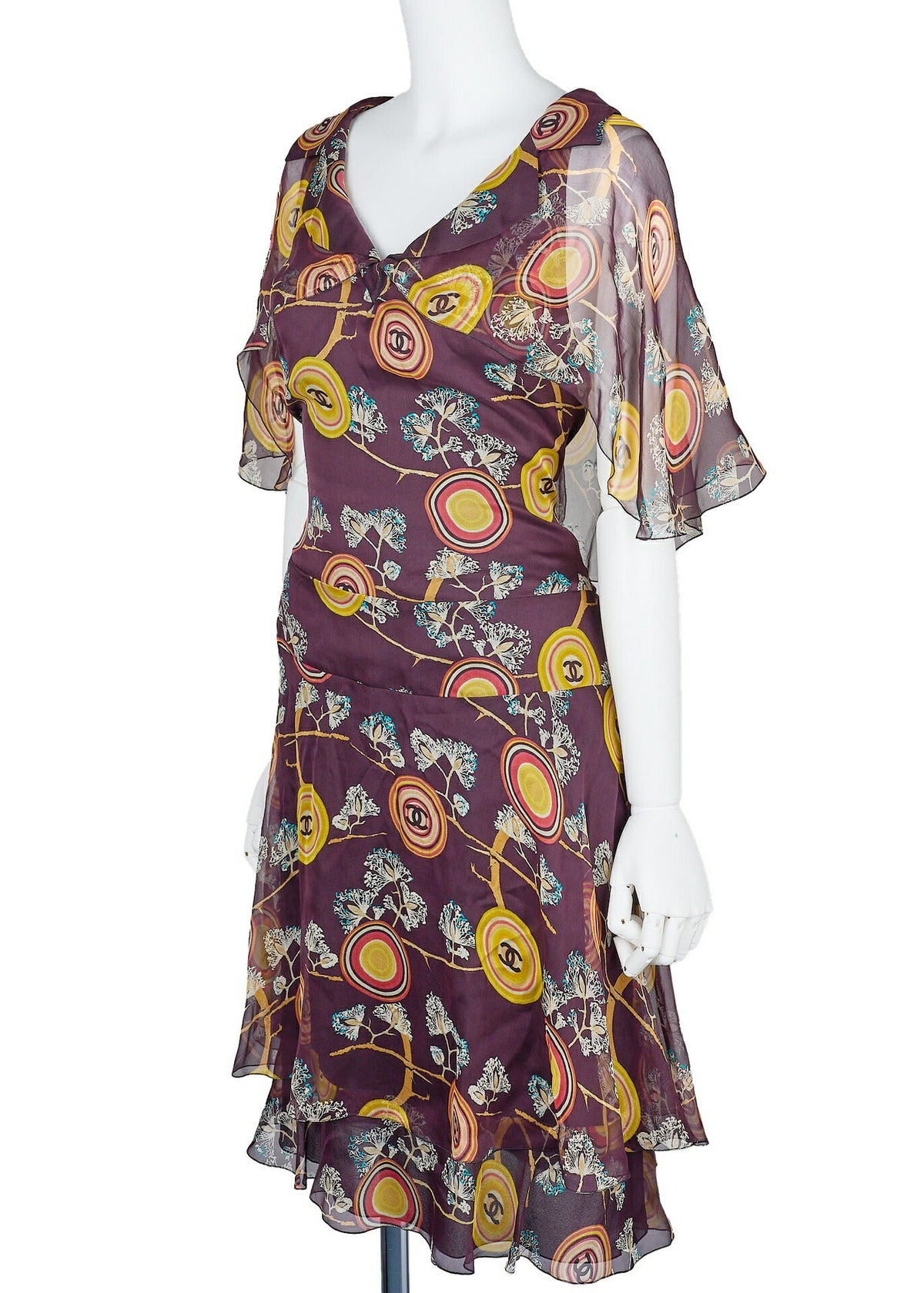 Pre-Owned One Piece Top, Ruffle, Silk, Bordeaux, Gold-Tone Hardware, Pre-Owned