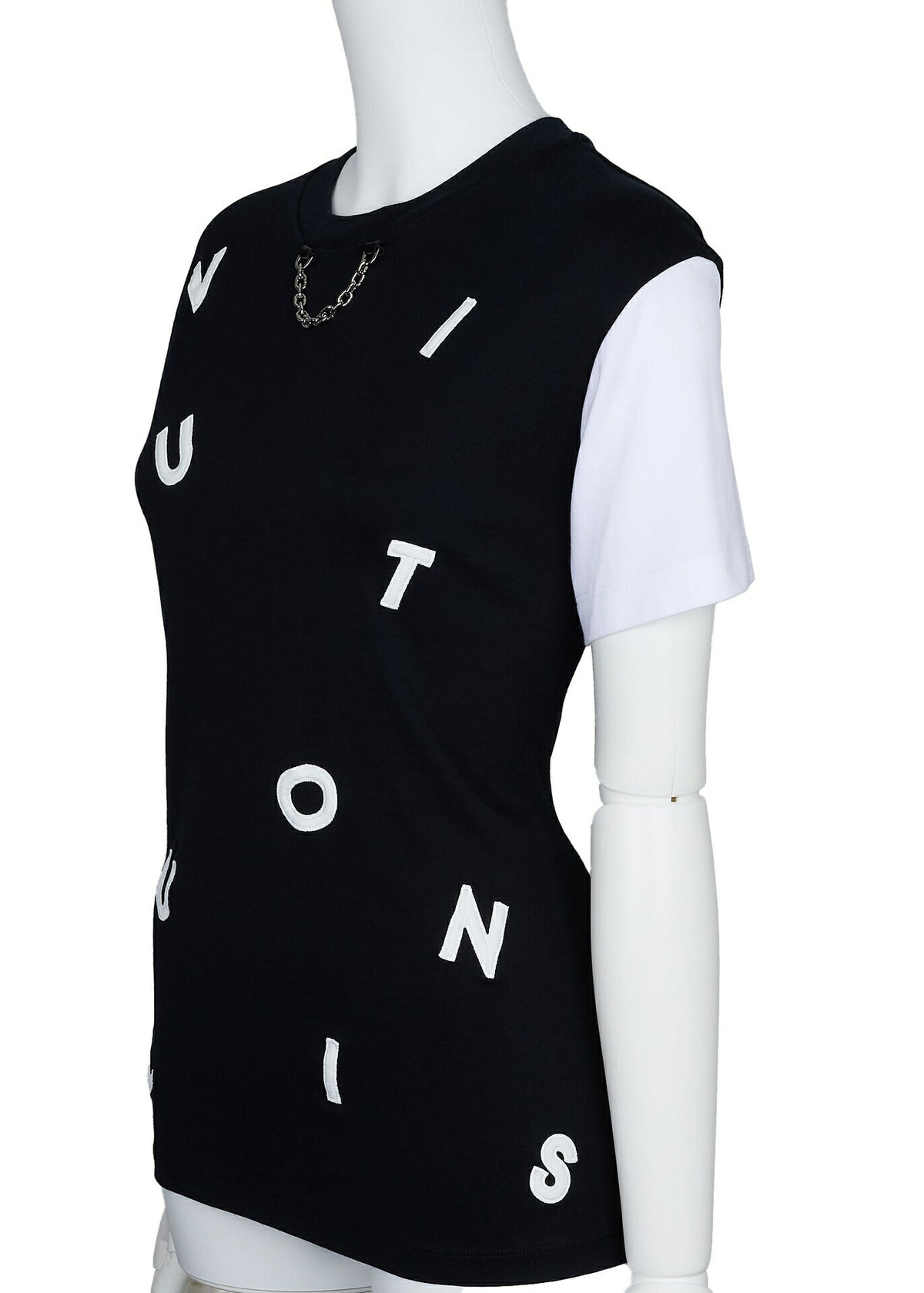 Pre-Owned Vuitton T-Shirt Cut-and-Sew Top, Monogram, Cotton, Black, Silver-Tone Hardware, Pre-Owned