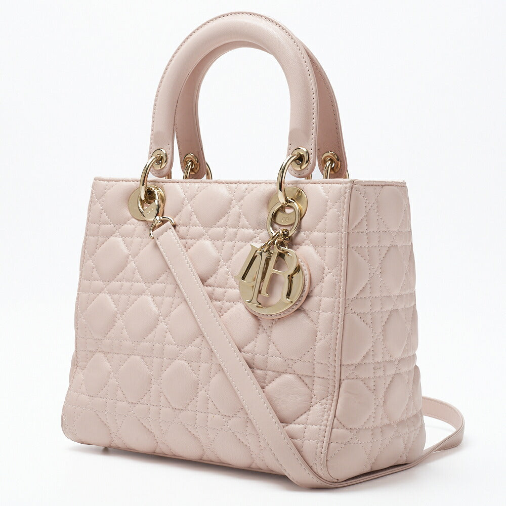 Pre-Owned Lady Cannage 2WAY Handbag Lambskin Light Pink Gold-Tone Hardware Pre-Owned