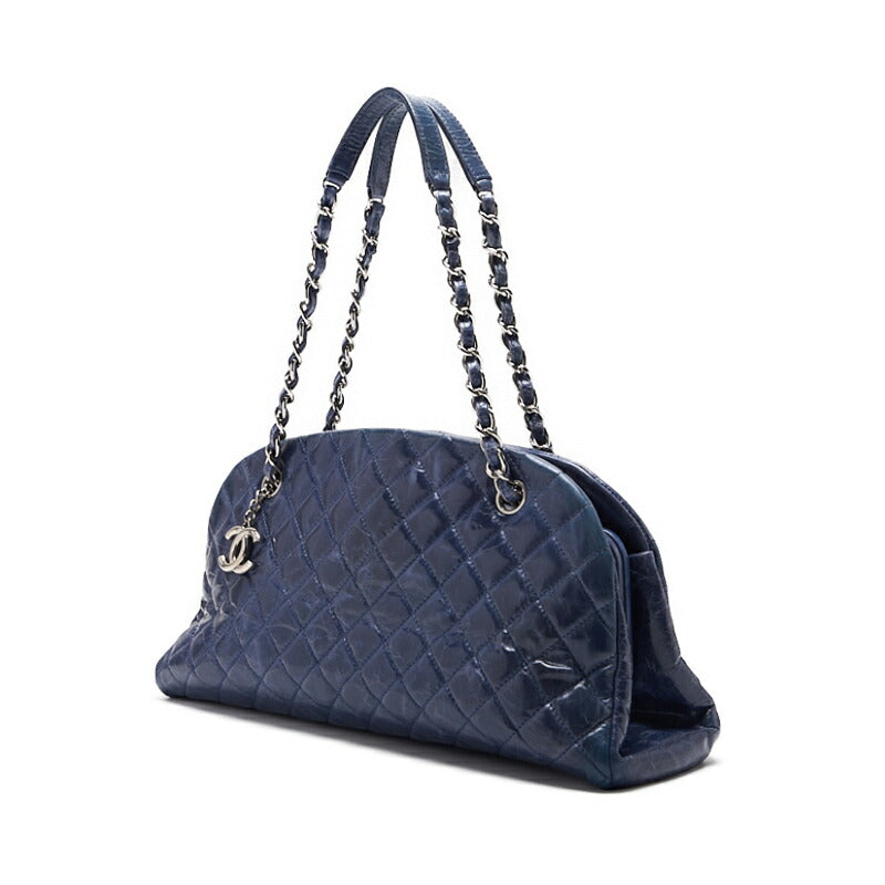 Pre-Owned Shoulder Bag Matelasse Gamaguchi Coco Charm Chain Shoulder Vintage Calf Blue Silver-Tone Hardware Pre-Owned