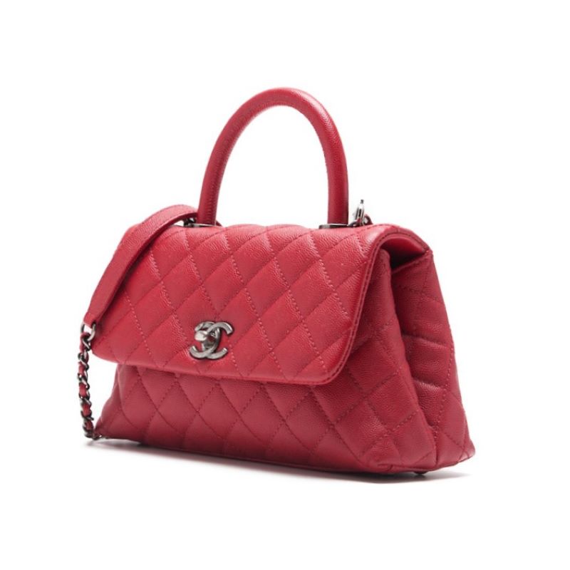 Sac à main d'occasion Matelasse Coco Handle 2WAY Caviar Skin Rouge Quincaillerie argentée D'occasion