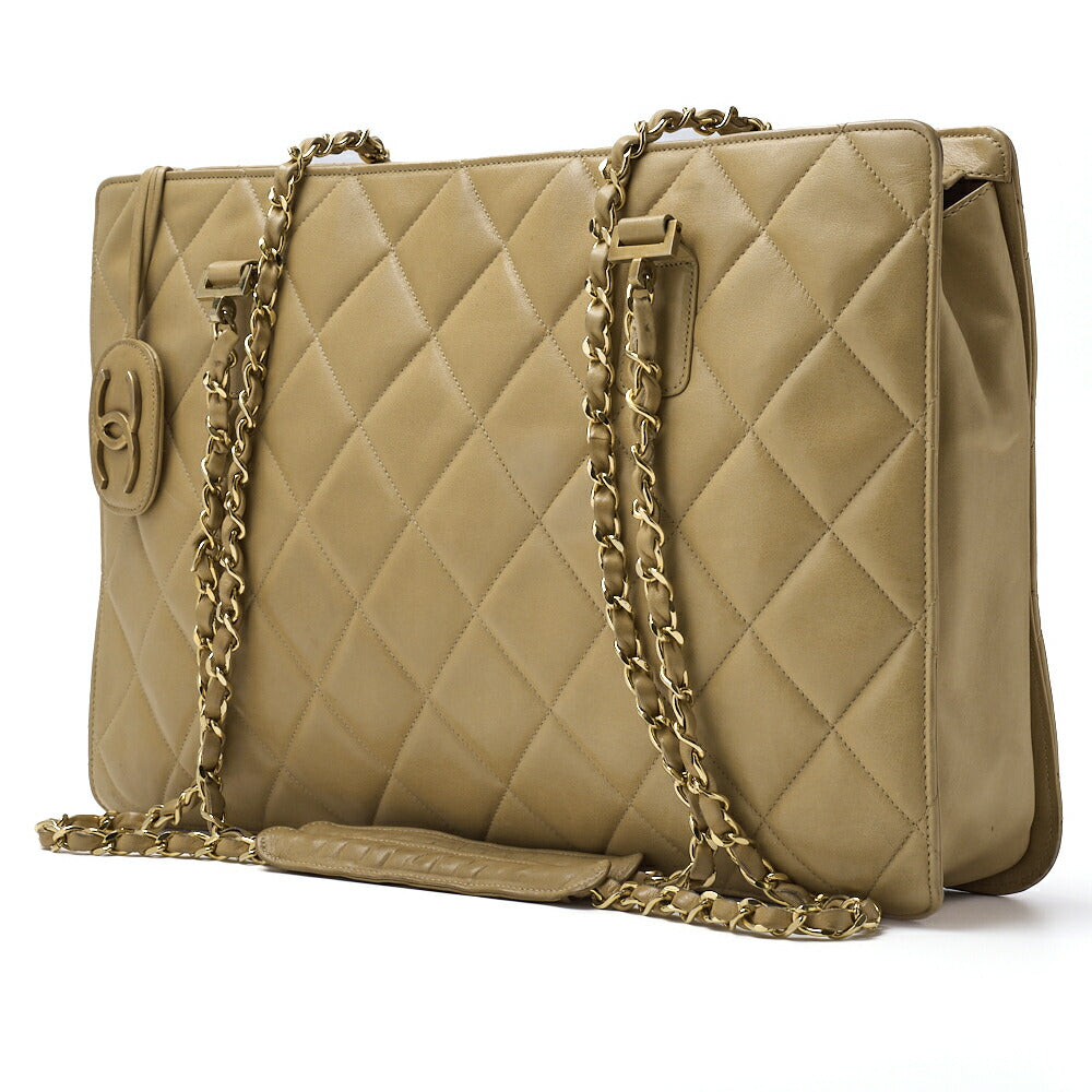 Sac bandoulière d'occasion, Matelasse Coco Charm, cuir d'agneau, beige, finitions dorées, d'occasion