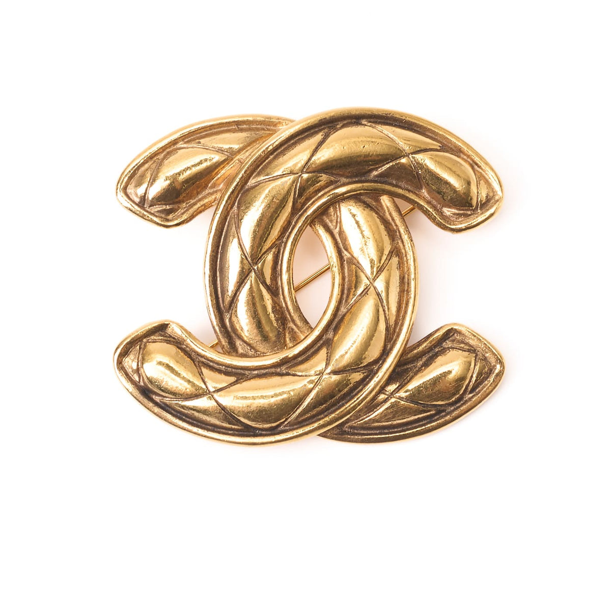 Pre-Owned Brooch, Coco Mark, Matelasse, Gold Plated, Gold, Gold-Tone Hardware, Pre-Owned