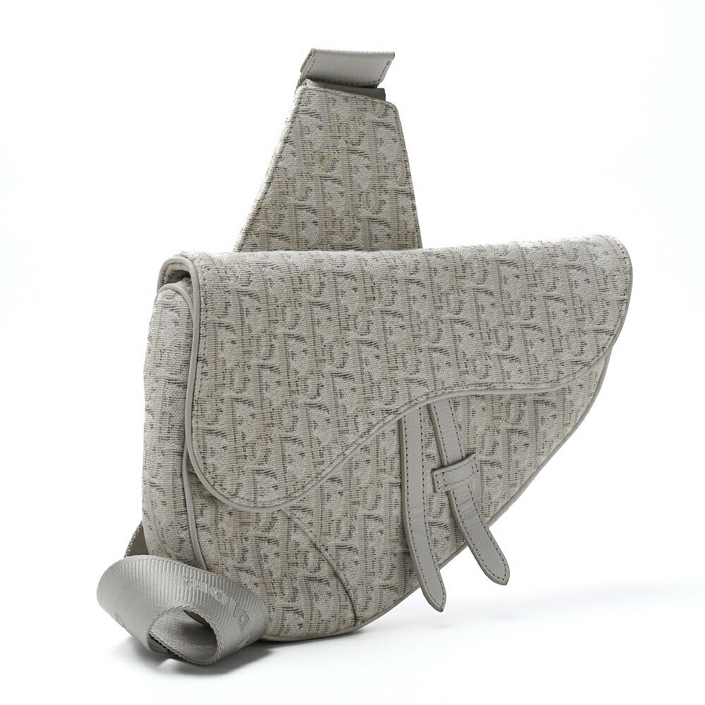Pre-Owned Saddle Bag, Jacquard Trotter, Canvas, White, Silver-Tone Hardware, Pre-Owned
