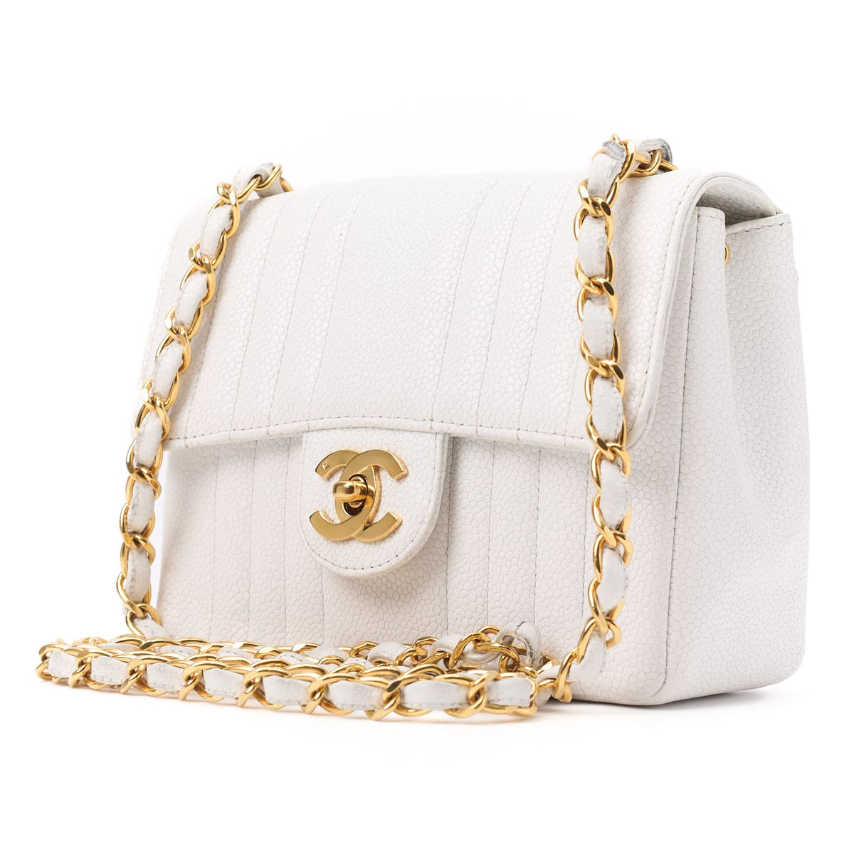Pre-Owned Mini Mademoiselle Turn Lock Chain Shoulder Bag Caviar Skin White Gold-Tone Hardware Pre-Owned