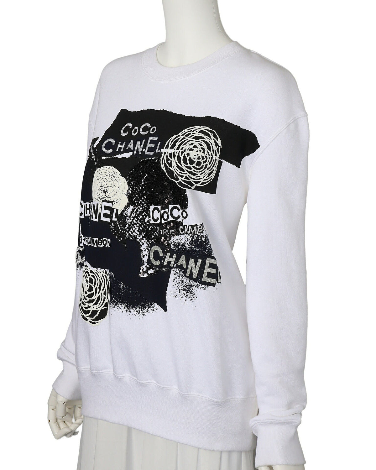 Pre-Owned Sweatshirt Hoodie, Camellia Logo, Cotton, Black, Silver-Tone Hardware, Pre-Owned
