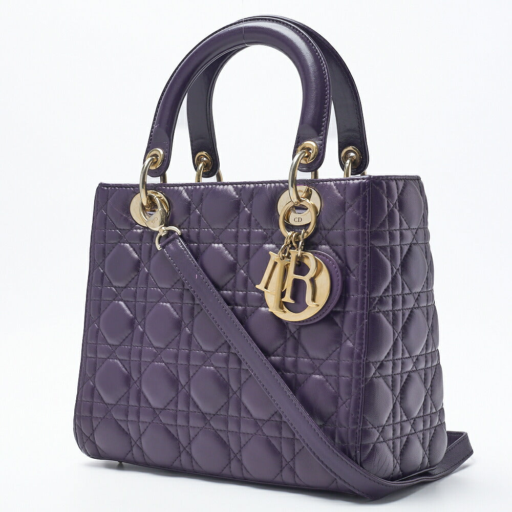 Pre-Owned Lady Cannage 2WAY Handbag Lambskin Purple Gold-Tone Hardware Pre-Owned
