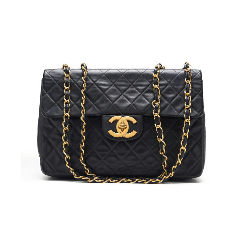 Pre-Owned Shoulder Bag, Deca Matelasse Turn Lock, Lambskin, Black, Gold-Tone Hardware, Pre-Owned