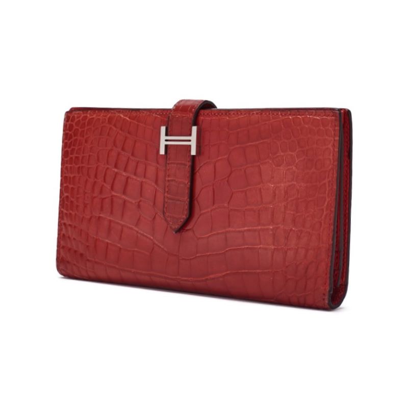 Pre-Owned Bearn Soufflet 2 Fold Long Wallet Alligator Blaze Raise Silver-Tone Hardware Pre-Owned