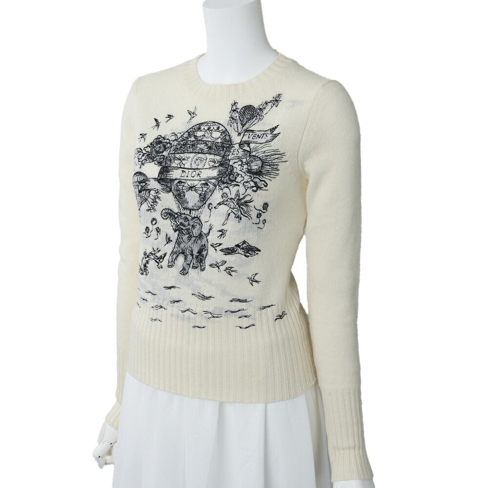 Pre-Owned Long Sleeve Knit, Logo Embroidery, Cashmere, Ivory, Gold-Tone Hardware, Pre-Owned