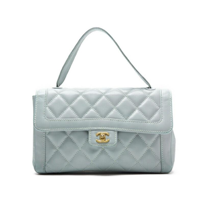 Pre-Owned Shoulder Bag Mini Matelasse Lambskin Light Blue Gold-Tone Hardware Pre-Owned
