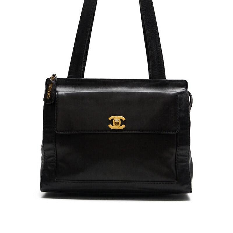 Pre-Owned Shoulder Bag, Coco Mark Outside Flap, Lambskin, Black, Gold-Tone Hardware, Pre-Owned