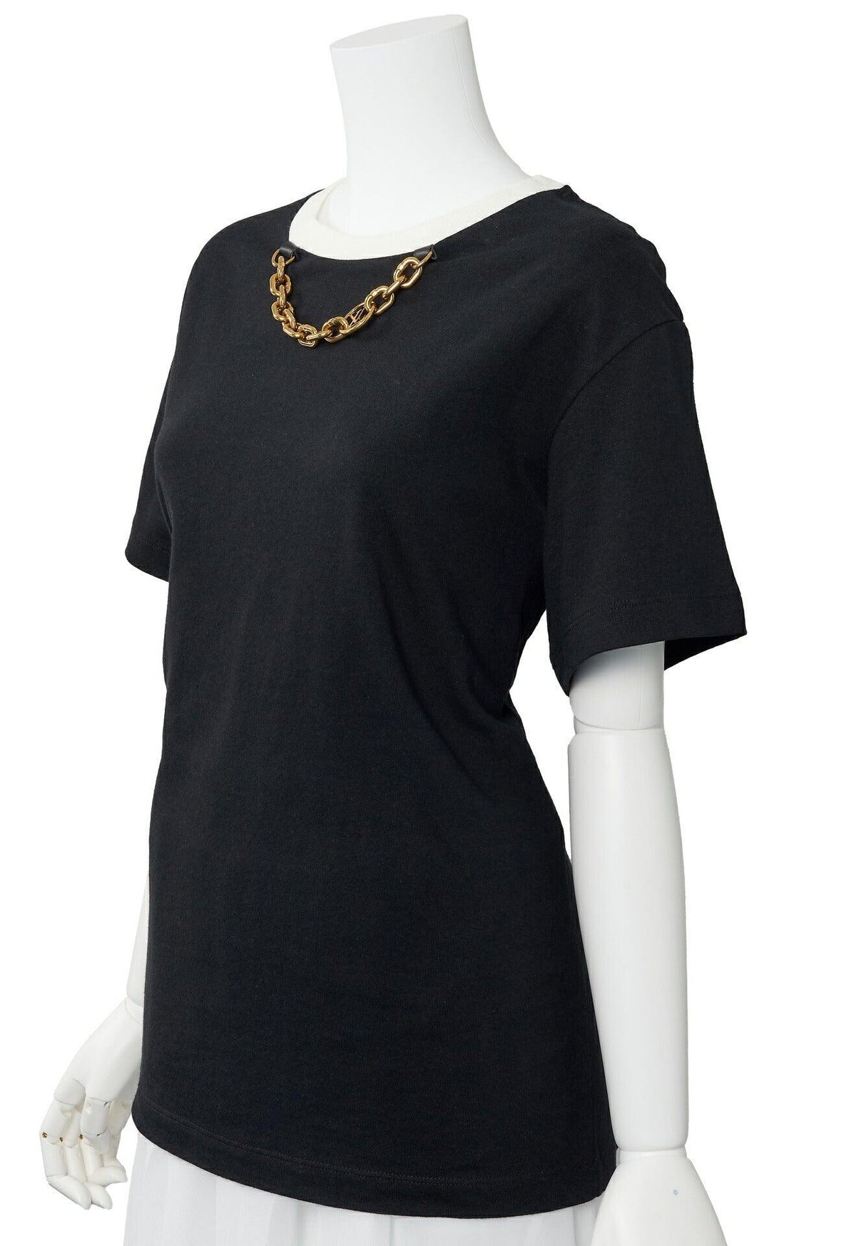 Pre-Owned Vuitton T-Shirt, Monogram Chain, Cotton, Black, Gold-Tone Hardware, Pre-Owned