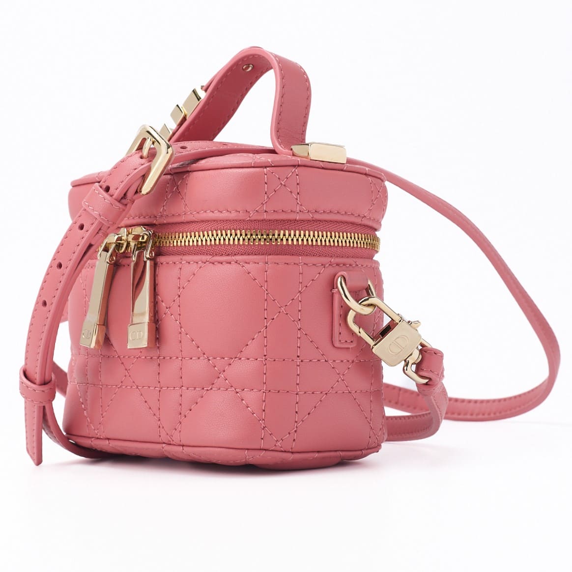 Pre-Owned Lady Vanity Cannage 2WAY Shoulder Bag Lambskin Pink Gold-Tone Hardware Pre-Owned