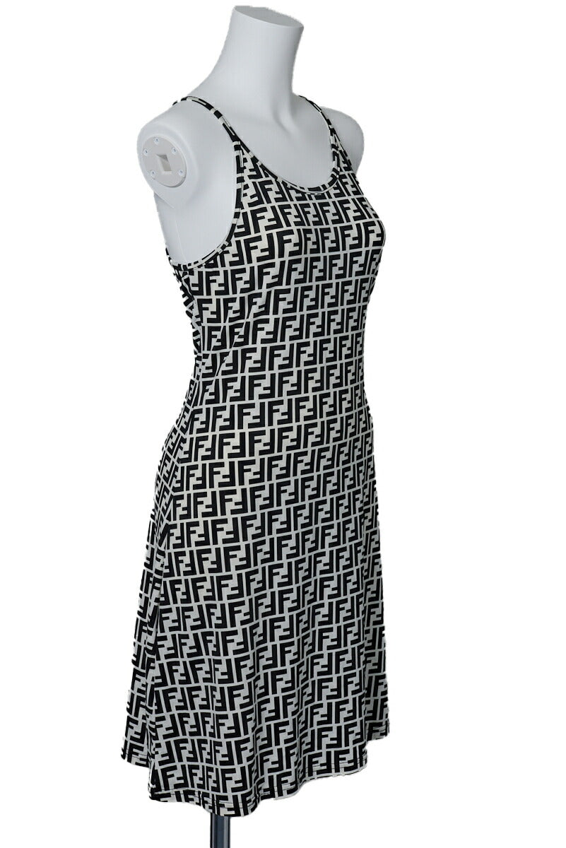 Pre-Owned Camisole One Piece Skirt, Zucca Pattern, Cotton, Black, Silver-Tone Hardware, Pre-Owned