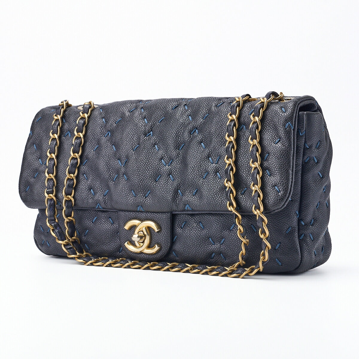 Sac bandoulière d'occasion Mini Wild Stitch Matelasse Caviar Skin Bleu marine Quincaillerie dorée D'occasion