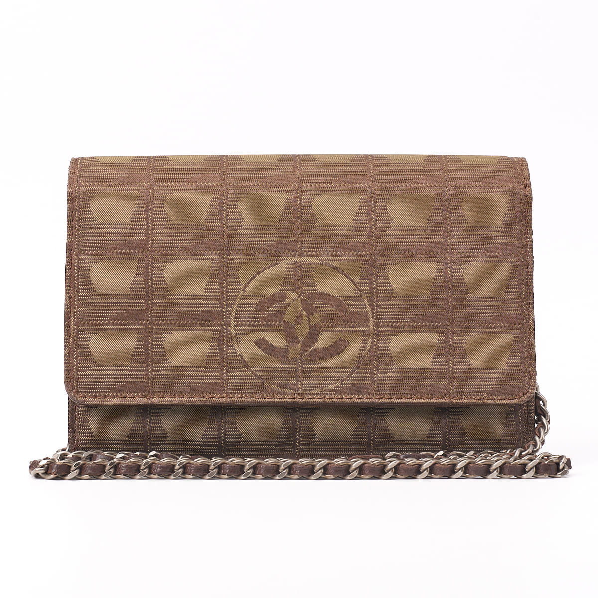 Pre-Owned Shoulder Bag Mini Travel Chain Wallet Lambskin Canvas Brown Silver-Tone Hardware Pre-Owned