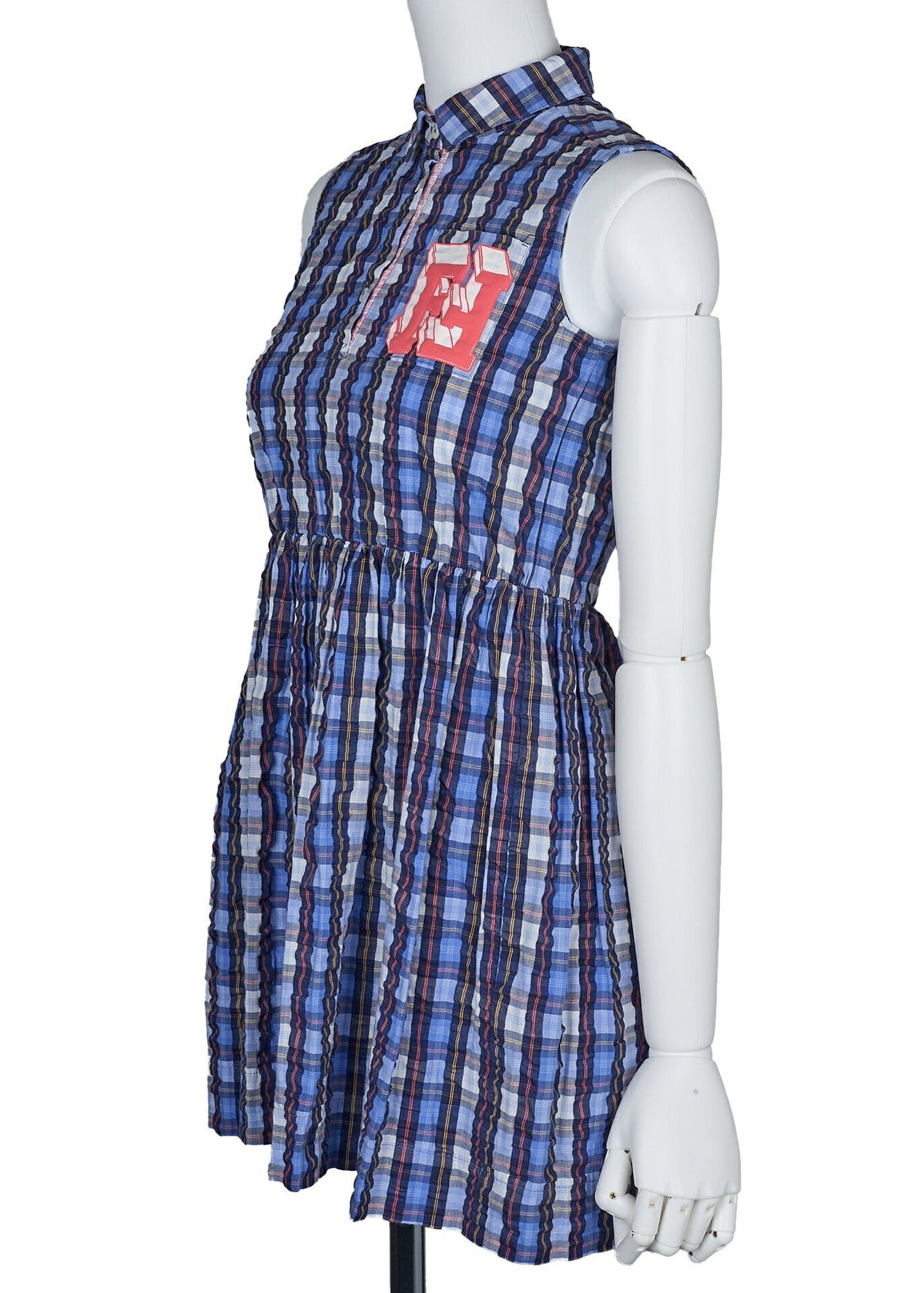 Pre-Owned Cami One Piece Top Skirt, Plaid, Fabric, Blue, Silver-Tone Hardware, Pre-Owned