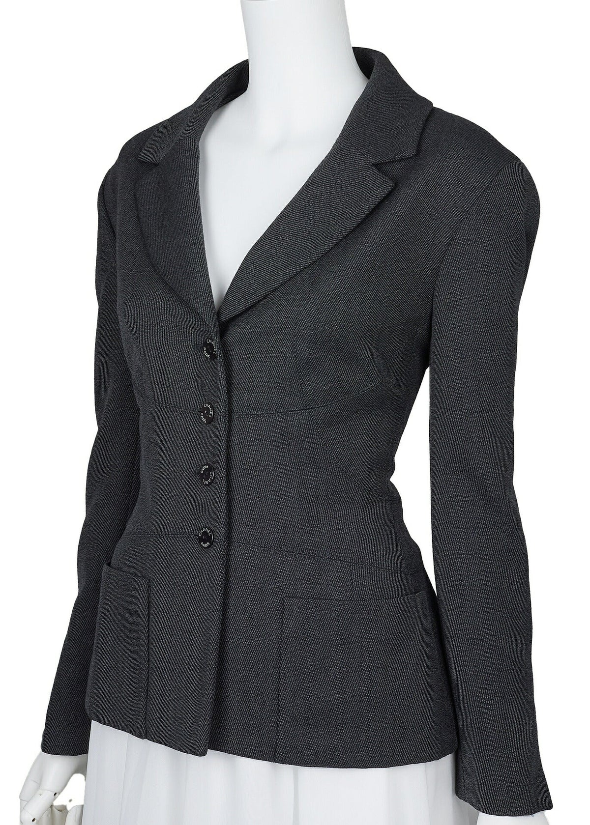 Pre-Owned Jacket Outerwear, Logo Button, Wool, Black, Gold-Tone Hardware, Pre-Owned