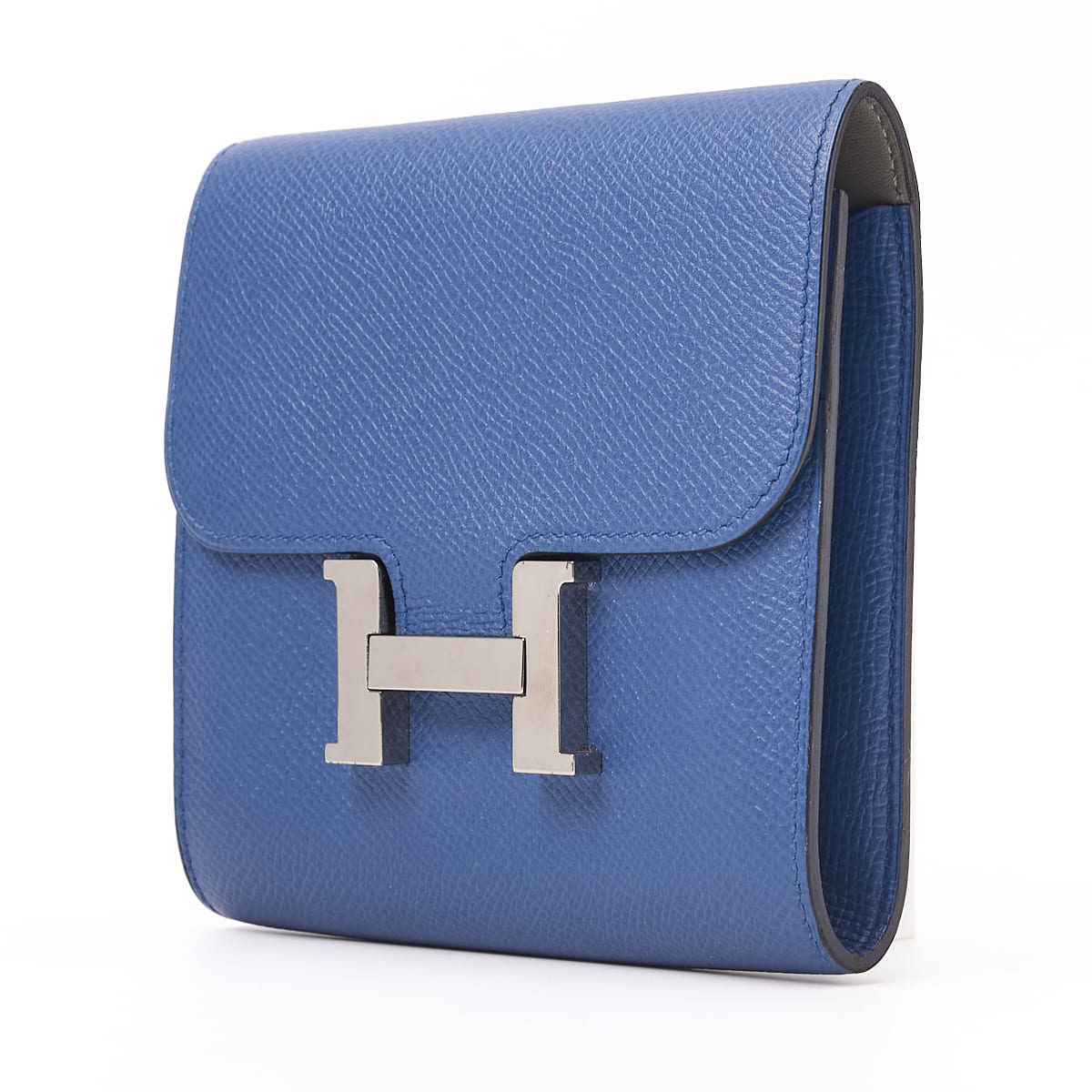Pre-Owned Constance Compact Two-Fold Wallet Epson Leather Blue Izmir Silver-Tone Hardware Pre-Owned