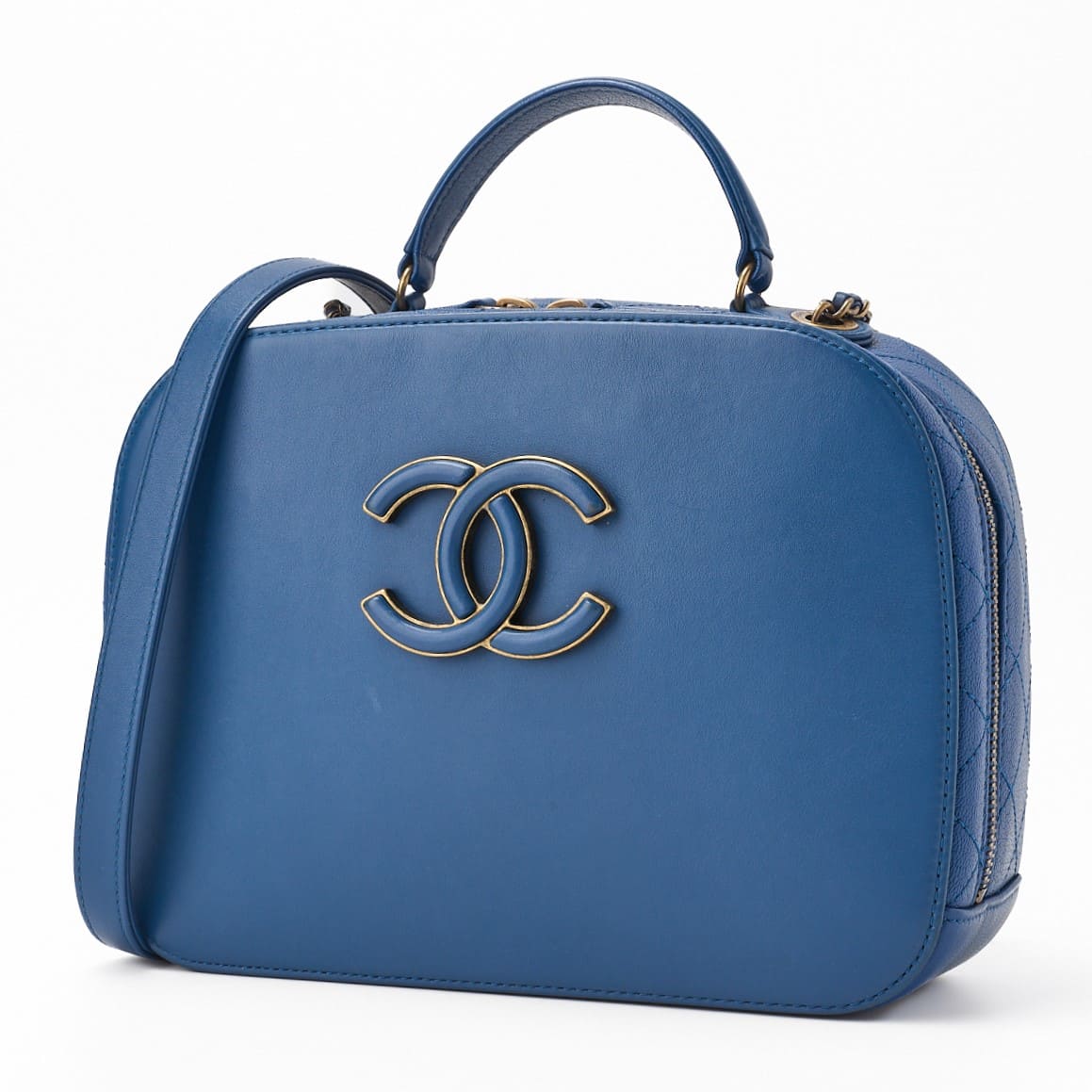 Pre-Owned Big Coco Top Handle 2WAY Chain Shoulder Bag Lambskin Caviar Skin Blue Gold-Tone Hardware Pre-Owned