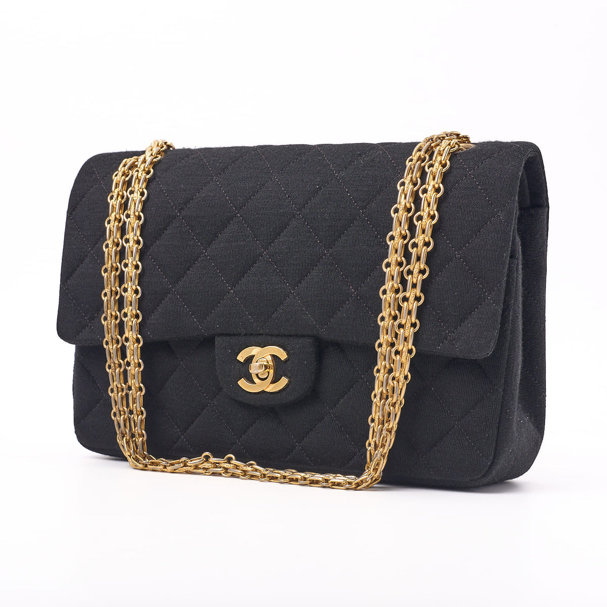 Pre-Owned Shoulder Bag Matelasse Turn Lock Double Flap Lambskin Black Gold-Tone Hardware Pre-Owned