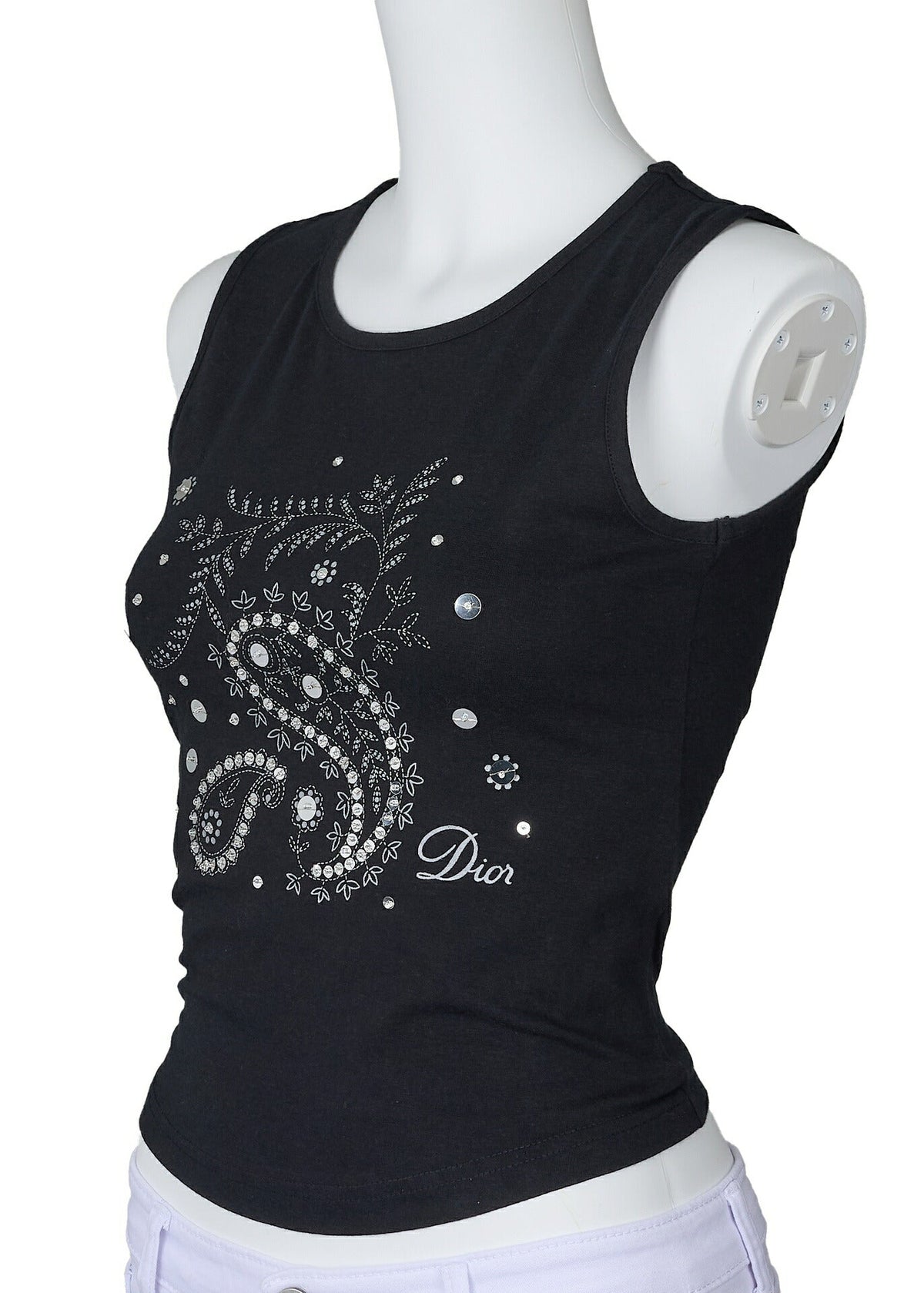 Pre-Owned Sleeveless Tank Top, Logo, Cotton, Black, Silver-Tone Hardware, Pre-Owned