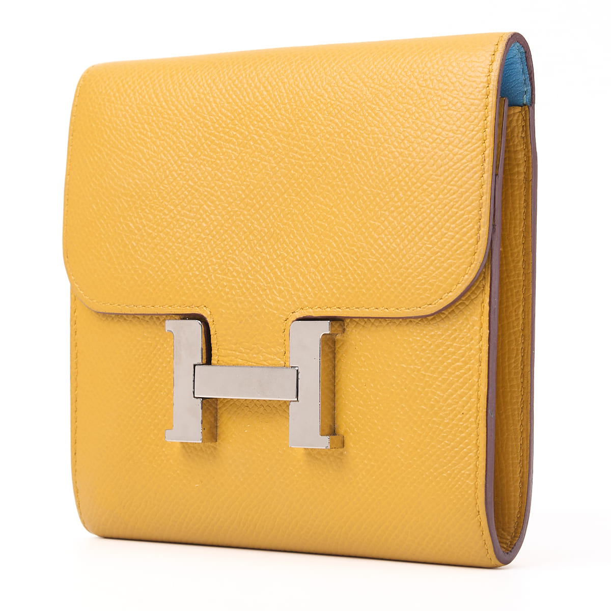Pre-Owned Constance Compact Two-Fold Wallet Vaux Epson Blue Atoll Silver-Tone Hardware Pre-Owned