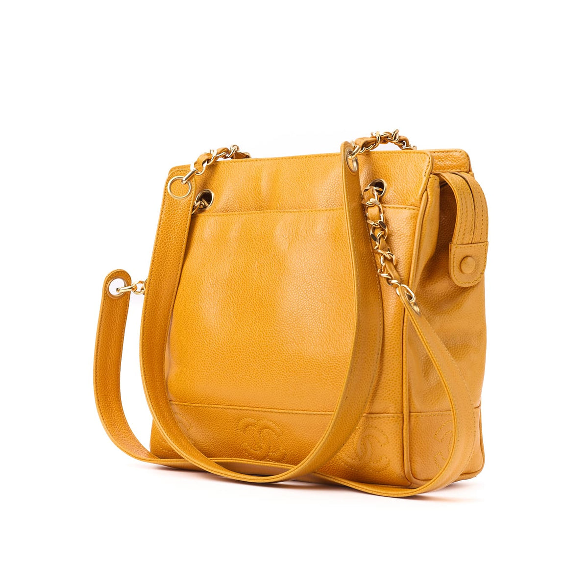 Pre-Owned Shoulder Bag, Triple Coco With Ball Charm, Double Chain, Caviar Skin, Orange, Gold-Tone Hardware, Pre-Owned