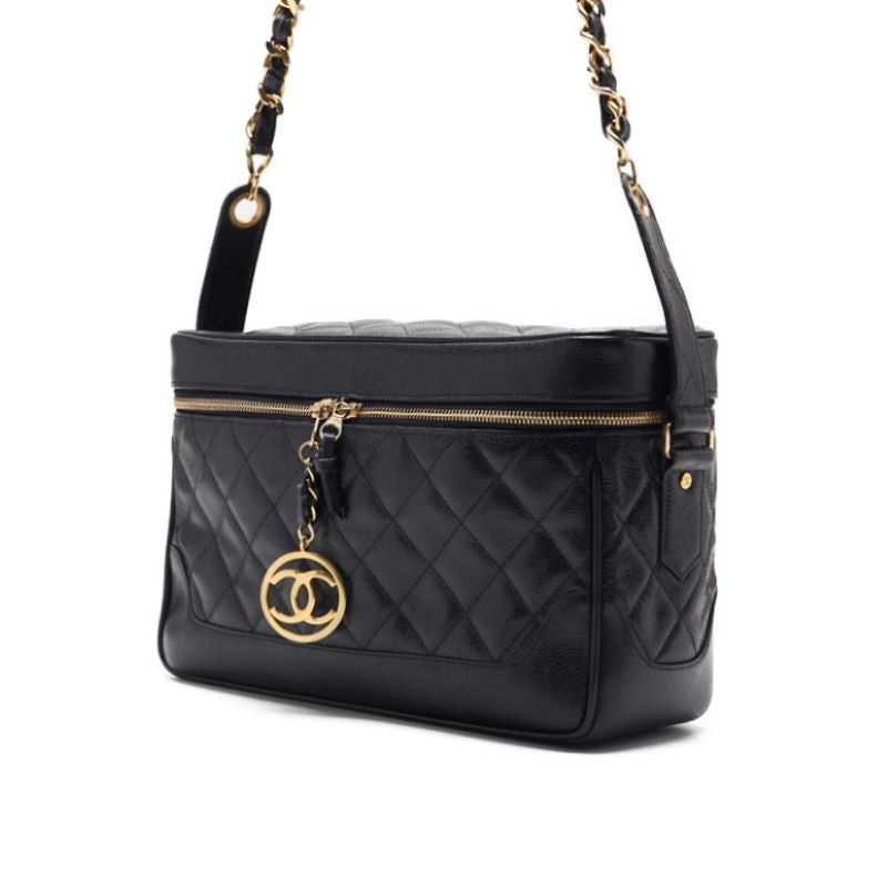 Pre-Owned Shoulder Bag, Matelasse, Circle Coco Charm, Caviar Skin, Black, Gold-Tone Hardware, Pre-Owned